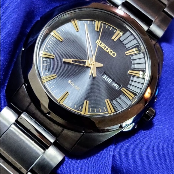 Seiko Solar Recraft SNE417 46mm Gunmetal Day Date Men’s Watch - Picture 1 of 8
